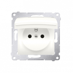 Jednotná kolíková zásuvka, v krytí IP44 bez těsnění, s bílým víčkem pro rámečky Premium (přístroj s krytem) 16A 250V, šroubové svorky, krémová