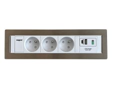 Vstavaná zásuvka MAGNAT-FRAME, 3× 230 V + 1× USB-A/C nabíjačka, farba biela, rám nerez, kábel 2m