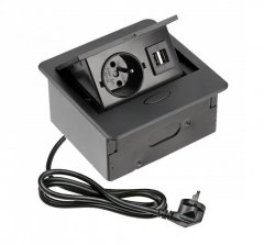 Výklopný blok AVARO, 1x zásuvka 230V, 2x USB-A nabíječka, kabel 1.5m, barva černá