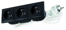 Zásuvkový blok zapuštěný v černé barvě, 3x zásuvka 230V, kabel 1.5m