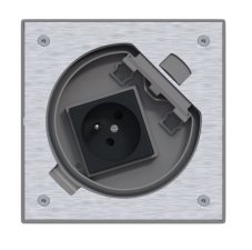 Podlahová nerezová zásuvka 1x 250V, manuální zámek, IP66, 135x135 mm, pro lité podlahy