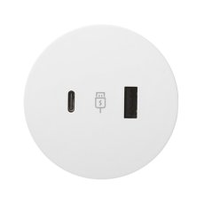 Vestavná stolní USB A+C nabíječka 18W, QC 3.0, průměr 60 mm, napájecí kabel 2m, barva bílá matná