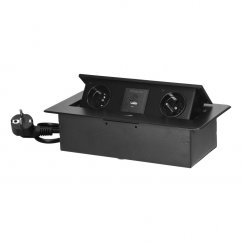 Výklopný zásuvkový blok s frézovaným krytem, 2x zásuvka 230V, 2x USB A+C nabíječka 5V / 3.6A , kabel 1.5m, barva černá