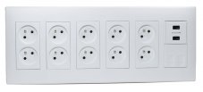 Nástenný box S500, 10x zásuvka 250V, 2x USB nabíjačka, 2x RJ45 cat.6 , farba biela
