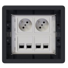 Podlahová zásuvka 2x 250V/16A, 4x RJ45 cat.6, barva grafitově-šedá, pro lité podlahy
