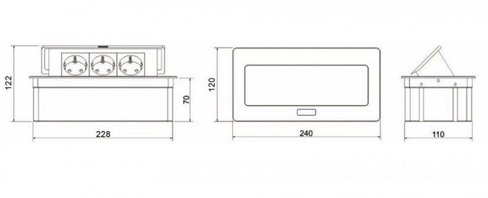 Výklopný blok, 2x zásuvka 230V + 2x USB nabíjačka typ A / C, farba čierna, kábel o dĺžke 1.5m