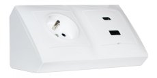 Rohová zásuvka 1x 250V / 16A + 2x USB A+C nabíjačka 5V/3.1A, farba biela, bez kábla