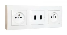 Zásuvkový blok nástěnný 2x 250V/16A, 2x USB nabíječka, bez kabelu, barva bílá lesklá