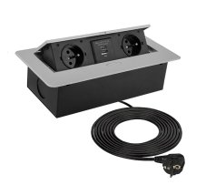 Zásuvka výklopná 2 x 230V + 2x USB A+C nabíječkou 5V, IP20, max. příkon 3680W, délka kabelu 1.5 m, barva stříbrná