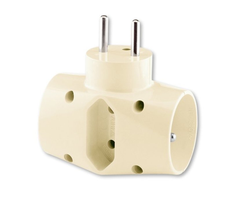 Adaptor trojnásobný, 2x(2P+PE), barva slonová kost