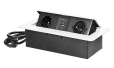 Výklopný zásuvkový blok s frézovaným krytem, 2x zásuvka 230V, 2x USB A+C nabíječka 5V / 3.6A , kabel 1.5m, barva bílá