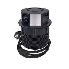 Výsuvný blok zásuviek, 3x zásuvka 230V, USB rýchlonabíjanie A+C 20W Power Delivery, bezdrôtová nabíjačka 10W Qi, kábel 2m, čierna farba