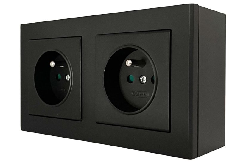 Zásuvka na zeď SONATA, 2x 250V/16A, barva černá