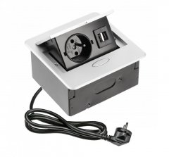 Výklopný blok AVARO, 1x zásuvka 230V, 2x USB-A nabíječka, kabel 1.5m, barva stříbrná