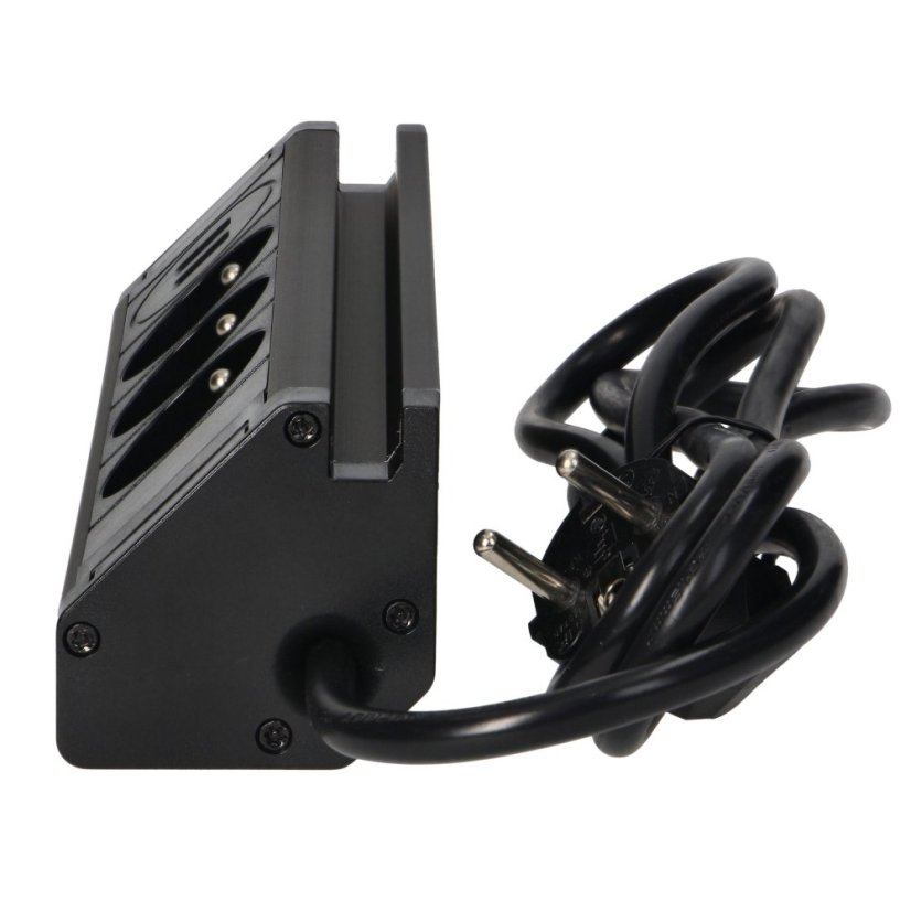 Trojitá rohová zásuvka 3x 230V s 2x USB (A) nabíjačkou a držiakom na telefón, kábel 1.5m, farba čierna