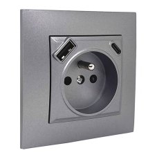 Zásuvka v rámčeku pod omietku, 1x 250V/16A s USB A+C nabíjačkou, šedej metalizovanej farby
