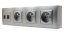 Nástenný zásuvkový blok, 3x 250V/16A + 2x RJ45 cat.5, šedej metalizovanej farby s ozdobným rámom, bez kábla