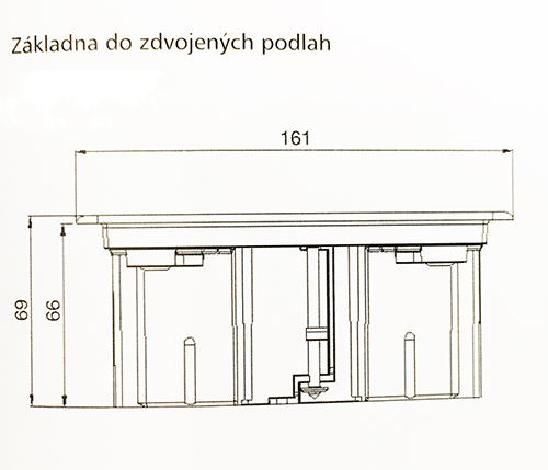 Podlahová nerezová zásuvka 1x 250V + 1xRJ45, manuální zámek, IP66, 16x16cm, pro zvýšené podlahy