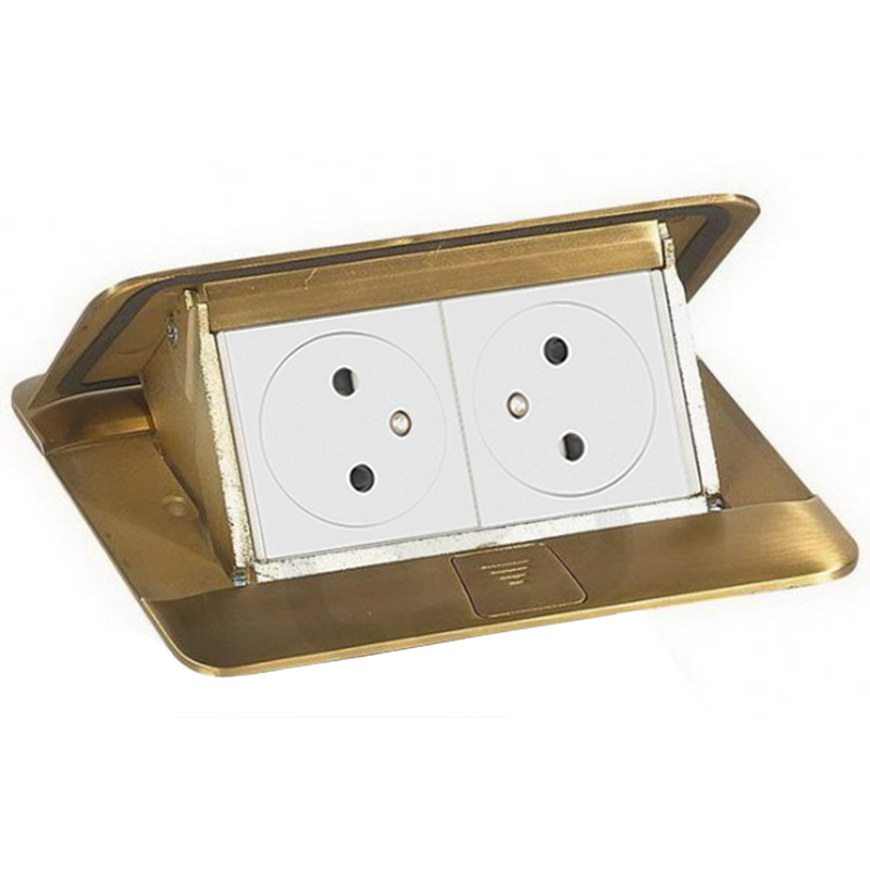 Pop-up blok, 2x zásuvka 230V, surface, broušená mosaz / bílá, kabel 2m