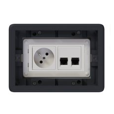Podlahová zásuvka SF 187x132 mm, 1x 250V/16A + 2x RJ45 cat. 6, barva boxu grafit, pro lité podlahy s kazetou do potěru, vyplnění víka materiálem podlahy
