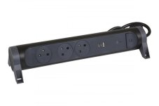 Predlžovací prívod otočný, 3x zásuvka 230V, USB nabíjačka A+C, prepäťová ochrana, vypínač, kábel 1.5m, farba tmavo šedá - čierna