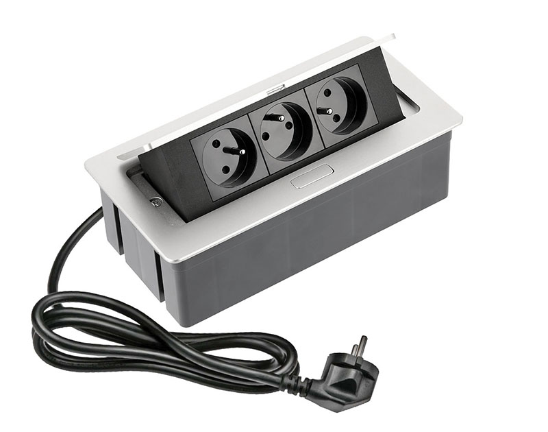 Výklopná zásuvka, 3x 250V, barva stříbrná