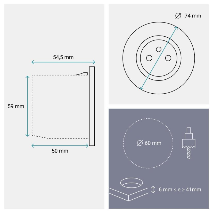 Zapuštěná zásuvka INCARA Disq 60, 1x 250V Surface, kabel 2m, barva bílá