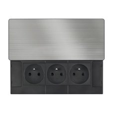 Zásuvkový blok vestavný, 3× zásuvka 230V, posuvný kryt, kabel 2 m, barva stříbrná