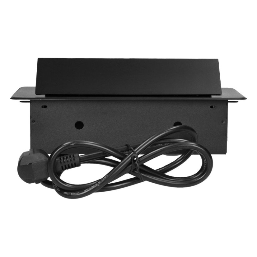 Výklopný zásuvkový blok s frézovaným krytem, 2x zásuvka 230V, 2x USB A+C nabíječka 5V / 3.6A , kabel 1.5m, barva černá