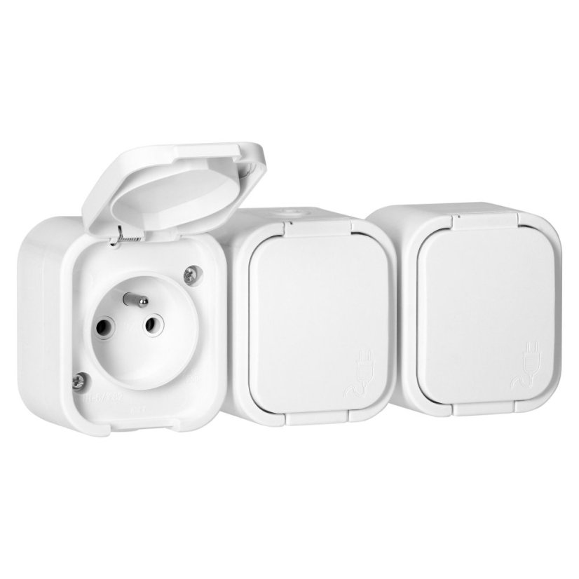 Trojzásuvka na omietku 3x 250V s krytom, NT-316, IP54, farba biela