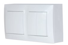 Nástenný blok s vypínačmi - 1x vypínač ř.6 (schodiskový) + 1x dvojitý vypínač ř.5 (lustrák), IP20, farba biela