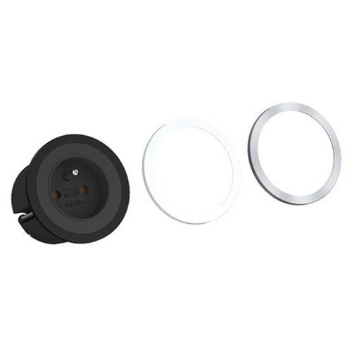 Bachmann PIX, 1x zásuvka 230V, ozdobný kroužek stříbrný+bílý, kabel o délce 1,5m