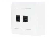 Datová zásuvka nástěnná, 2x RJ45 cat.6, bez krytek proti prachu, barva bílá