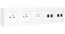 Zásuvkový blok nástěnný 3x 250V/16A + 4x RJ45 cat.6, bez kabelu, barva bílá lesklá