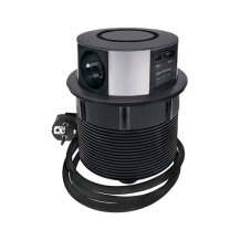 Výsuvný blok zásuviek, 3x zásuvka 230V, USB rýchlonabíjanie A+C 20W Power Delivery, bezdrôtová nabíjačka 10W Qi, kábel 2m, čierna farba