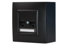Dátová zásuvka nástenná, 2x RJ45 cat.6, bez krytiek proti prachu, farba čierna
