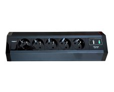 Rohový zásuvkový blok MAGNAT-STICK HA 5× 230 V + 1× USB-A/C nabíjačka, farba čierna, kábel 2m