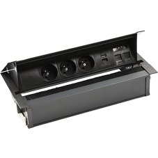 Výklopný blok Mediaport Cover, 3x zásuvka 230V + 1x USB A + C nabíjačka + 2x port RJ45, kábel 2m, farba čierna matná
