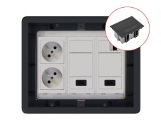Podlahová zásuvka 2x 250V/16A (zásuvka biela), 1x RJ45 cat.6, 2x HDMI, plné veko, farba boxu grafitová, s puzdrom pre liate podlahy