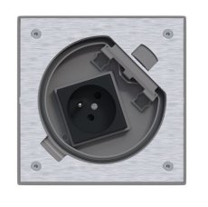 Podlahová nerezová zásuvka 1x 250V, manuální zámek, IP66, 135x135 mm, pro lité podlahy