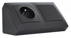 Rohová zásuvka 1x 250V + 1x zaslepovací kryt, barva matná černá, bez kabelu