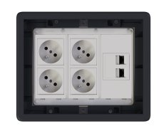Podlahová zásuvka 4x 250V/16A (zásuvka bílá) + 2x port RJ45 cat. 6, barva boxu grafitově-šedá, pro zvýšené podlahy