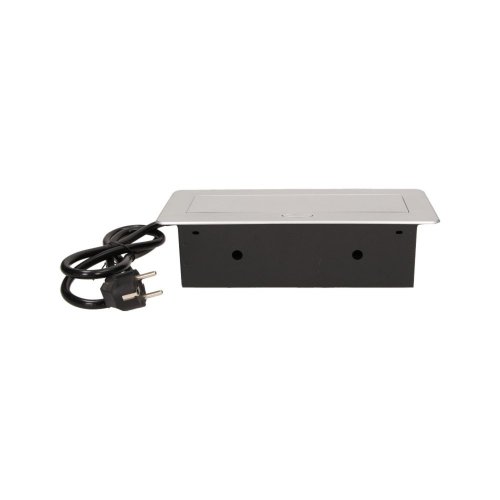 Stříbrný zásuvkový blok s krytem (zaoblené hrany), 3x zásuvka, přívodní kabel 3m