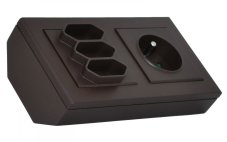 Rohová zásuvka, 1x 250V/16A + 3x 250V EURO (plochá), barva čokoládová, bez kabelu