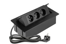 Výklopná zásuvka zapuštěná, 3x 230V (zásuvky 90°), barva černá, kabel o délce 1.5m