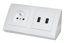 Rohová zásuvka 1x 250V / 16A + 2x USB nabíjačka, farba biela lesklá, bez kábla