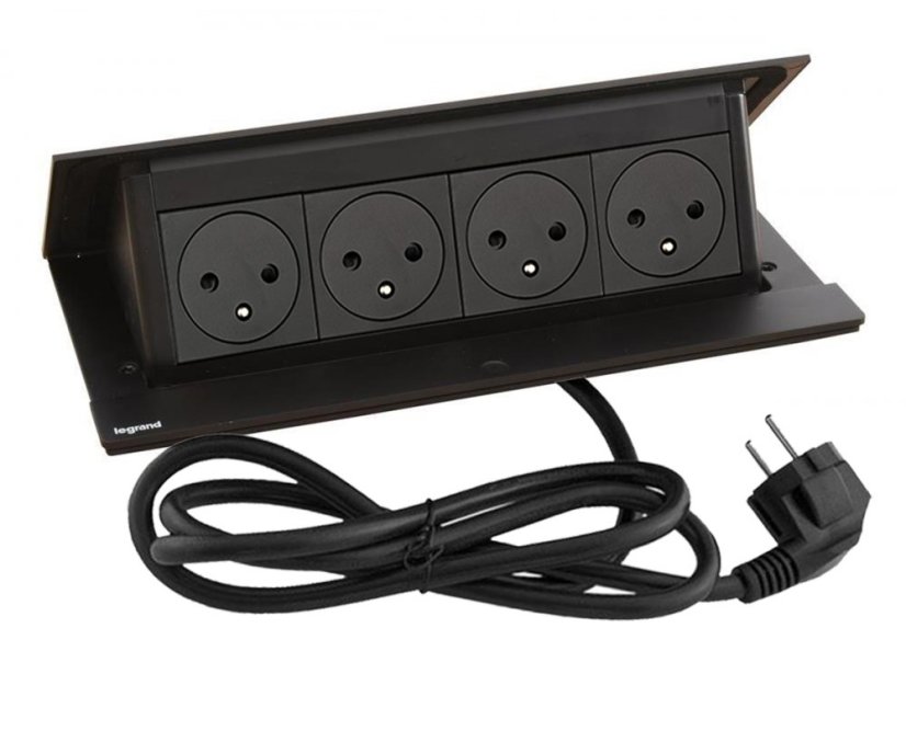 Pop-up blok INCARA 4x zásuvka 250V surface + montážní rám, barva černá, kabel 2m