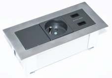 OFIBLOCK Line, 1x zásuvka 250V + 2x USB nabíječka 5V, rámeček chrom, barva grafitově-šedá, kabel 1.5m