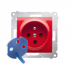 Zásuvka jednonásobná s uzemněním DATA s  klíčem pro rámečky Nature pro rámečky Premium (přístroj s krytem) 16A 250V, šroubové svorky, červený
