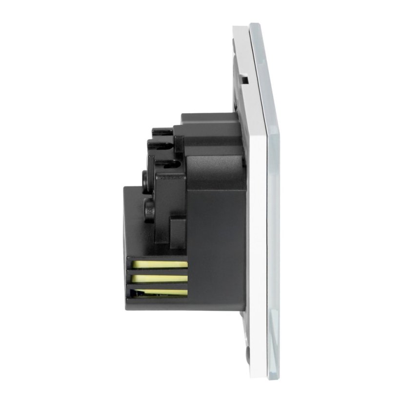 Zásuvka 1x 230V s USB-A + USB-C nabíječkou, PD 20W, rámeček sklo, pod omítku, barva bílá